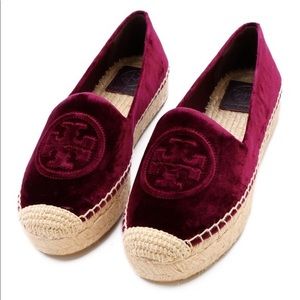 Tory Burch Cherry Velvet Platform Espadrilles